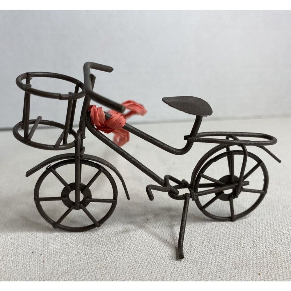 Vintage-Style Mini Bicycle Ornament Metal 4" with Basket – Cycling Decor Gift
